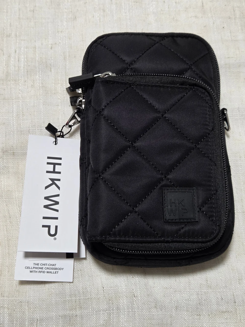 NEW IHKWIP Quilted Black Men's Crossbody Phone Bag Wallet Travel Bag